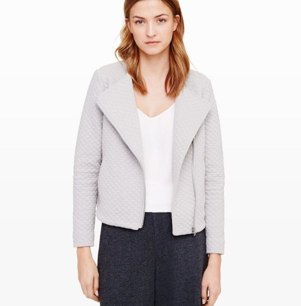 Club Monaco Jayda Quilted Moto Jacket Sz XS Light Gray